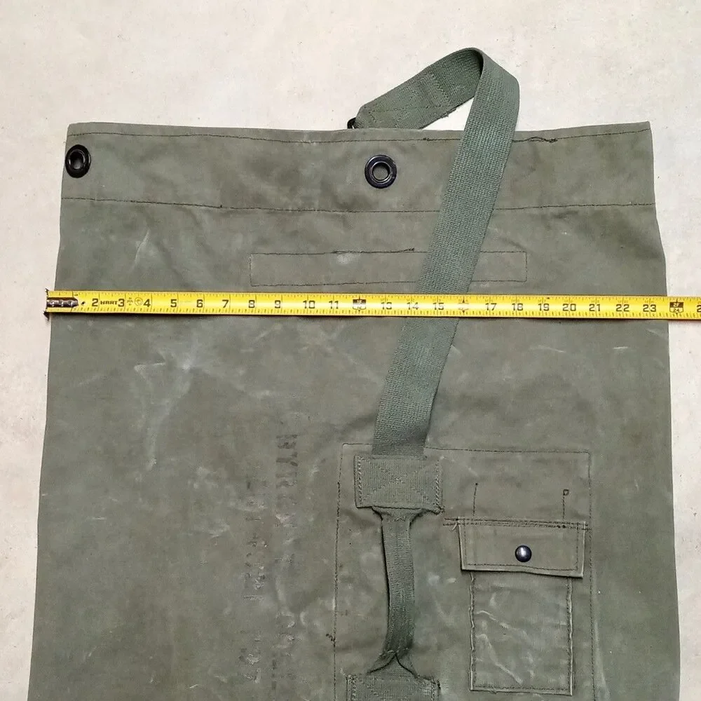 Vintage US Army Top Load Duffel Bag Large Olive Green Duck Canvas Military OD